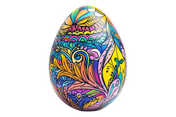Fototapeta premium Decorative Easter egg with intricate floral patterns in vibrant colors isolated on white transparent background. Concept of festive celebration, art, and tradition