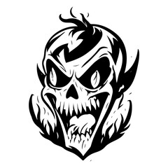 Stylized Black and White Demonic Skull Image