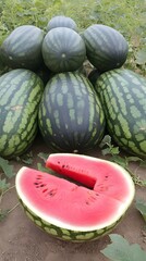 Juicy Watermelon Harvest in Summer Field