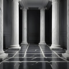 Elegant Marble Columns and Dark Floor in Classic Interior