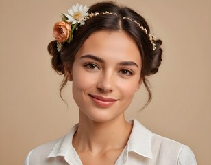 Portrait of a Smiling Young Woman with Flower Crown
