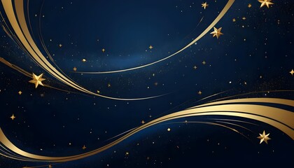 Golden Star Trails on Dark Blue Night Sky