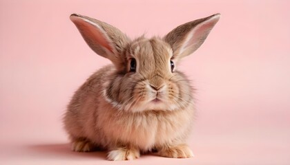 Obraz premium Adorable Fluffy Bunny Rabbit on Pink Background