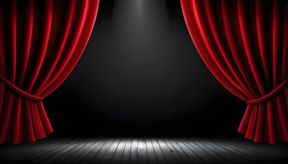 Red Velvet Curtains on Dark Stage