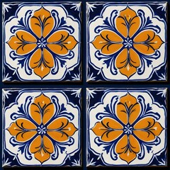 Ornate Orange and Blue Tile Pattern