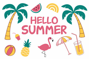 hello summer vector illustration on white background