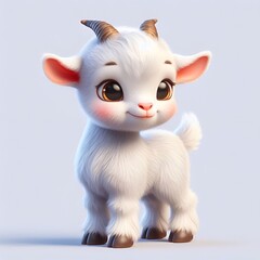 Cute Cartoon Baby Goat against a light background.