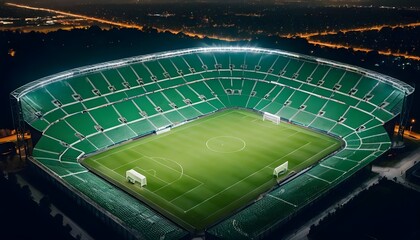 Obraz premium Aerial View of Illuminated Soccer Stadium at Night
