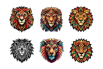 Lion head logo, lion king, Abstract face vector Mascot logo illustration icon, EPS