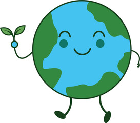 World earth day 2025 cartoon style world vector, globe mascot logo, earth with plants and white background poster