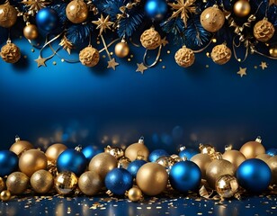 Elegant Blue and Gold Christmas Ornament Background