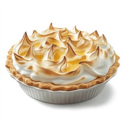 A freshly baked lemon meringue pie with a golden, flaky crust, tangy lemon filling