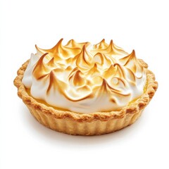 A freshly baked lemon meringue pie with a tangy lemon filling, golden meringue topping, and a crisp pie crust