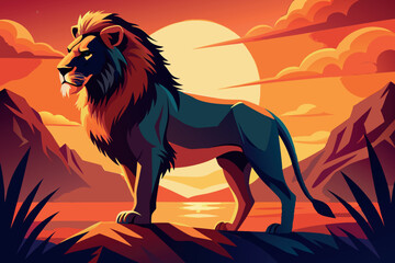 Lion head logo, lion king, Abstract face vector Mascot logo illustration icon, EPS