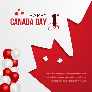 Happy Canada Day July 01st banner with maple leaf and baloon illustration