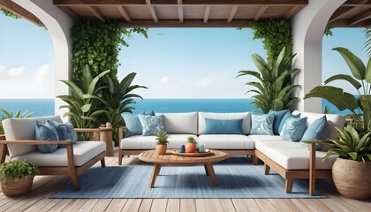 Obraz premium Luxury Outdoor Patio Furniture with Ocean View