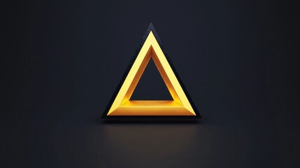A 3D rendering of a golden triangle with a black base against a black background.