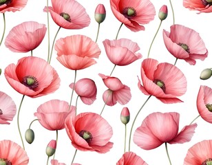 Obraz premium Seamless Watercolor Pattern of Pink Poppies