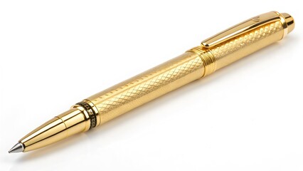 Isolated metal fountain pen, a golden writing instrument.