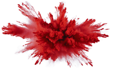 Red color powder explosion isolated on white or transparent background
