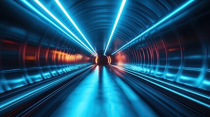 Obraz premium Abstract Seamless Neon Light Animation, Lasers, Dark Tunnel, 4K Loop for Futuristic Design, Visual Effects, and High-Tech Animations.