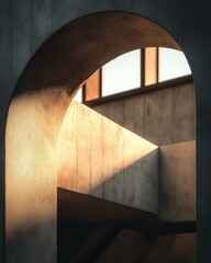Concrete Archway Detail in Warm Sunlight: Architectural Abstract