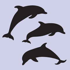 Dolphins set vector silhouette in different styles.