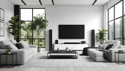 Modern Minimalist Living Room with Home Theater System