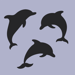 Dolphins set vector silhouette in different styles.