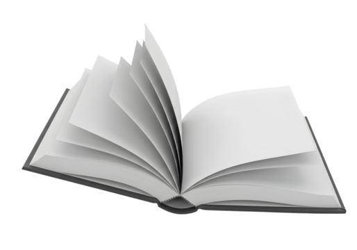 Realistic 3D Hardcover Open Book with Turning Pages PNG Cutout.