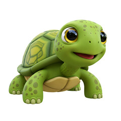 Fototapeta premium Lively 3D Cartoon Baby Turtle With Bright Green Shell And Big Shiny Eyes PNG Cutout.