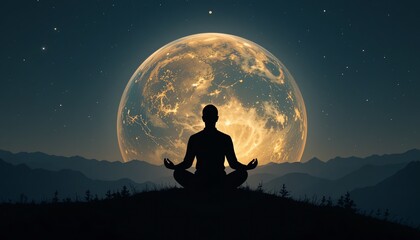 Earth Day Meditation Under a Giant Moon Silhouette HD