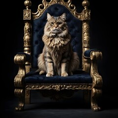 Majestic Maine Coon Cat on a Gold Throne