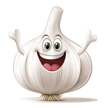 garlic cartoon isolated on white background full depth of field 