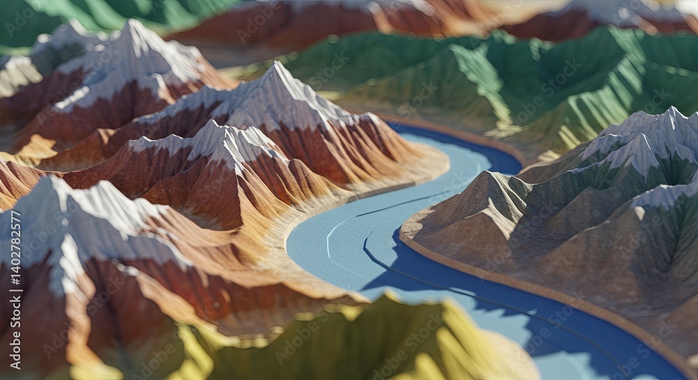 Poster A mountain range with a river running through it
