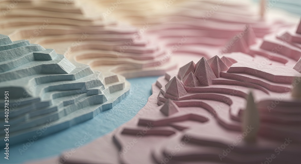 Poster a colorful mountain range with a blue river running through it