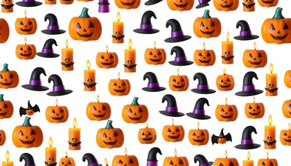 Fototapeta premium Halloween Candles and Witch Hats Pattern
