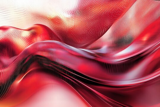 Abstract depiction of dynamic red forms and textures across the frame