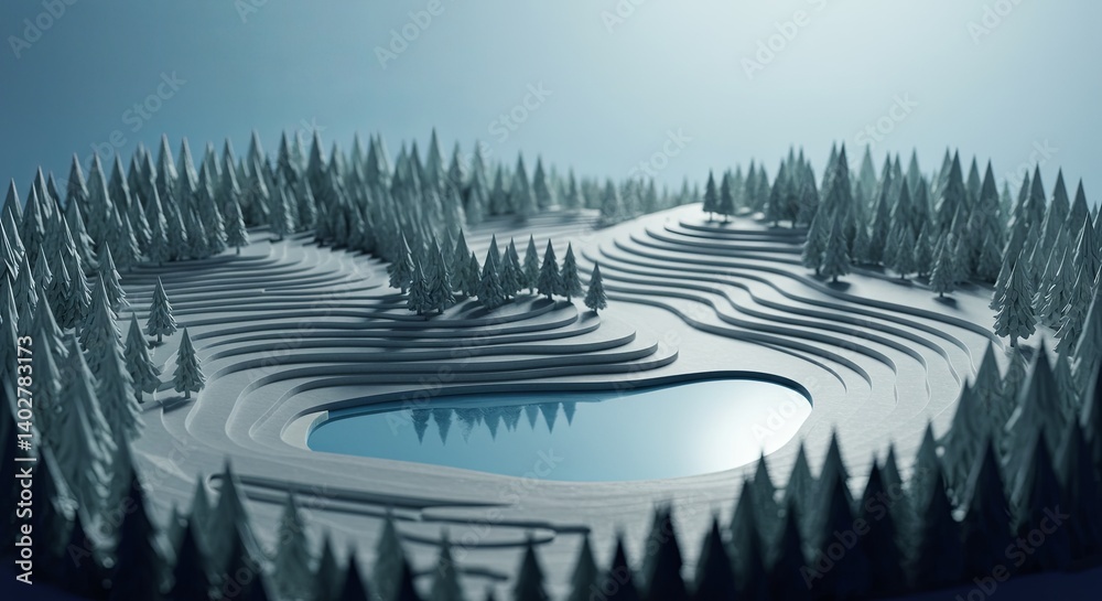 Poster A small lake surrounded by trees is the main focus of this image