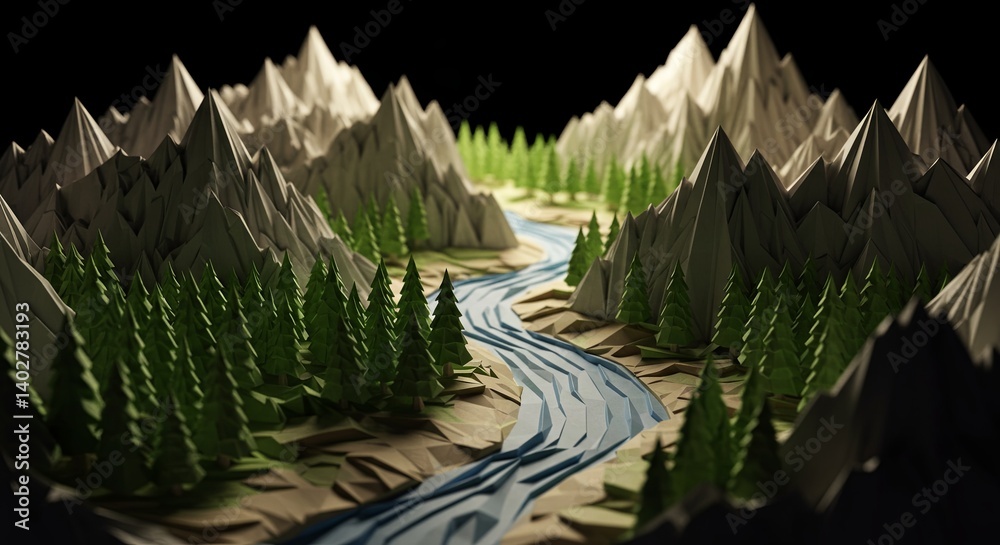 Poster A mountain range with a river running through it