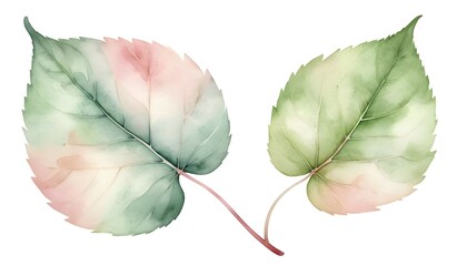 Watercolor Green and Pink Leaves