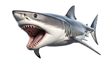 Great White Shark Open Mouth, Isolated on White Background