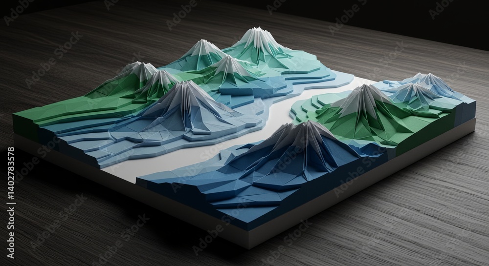 Aufkleber a mountain range is shown in a blue and green color scheme