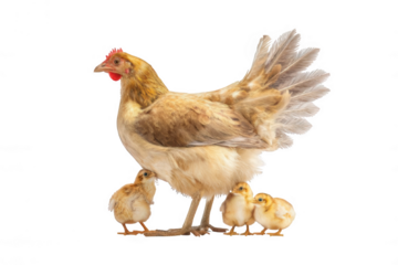 Realistic Hen with Chicks Under Wings Protective Pose Transparent Background