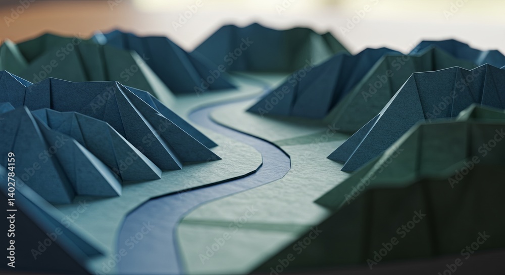 Poster A paper mountain range with a river running through it