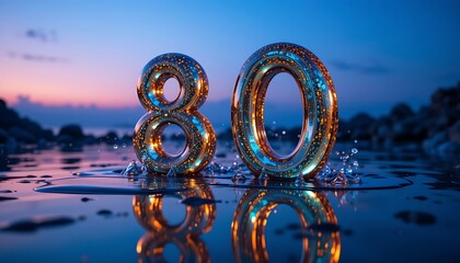 Stunning 80 Number Design Reflecting on Water at Sunset