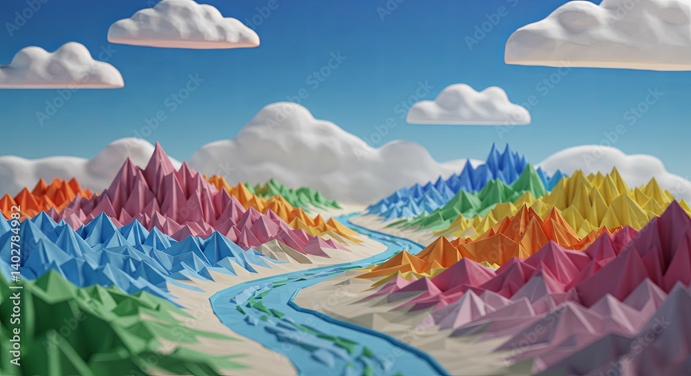Aufkleber A colorful mountain range with a river running through it