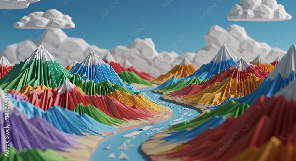 Poster A mountain range with a river running through it