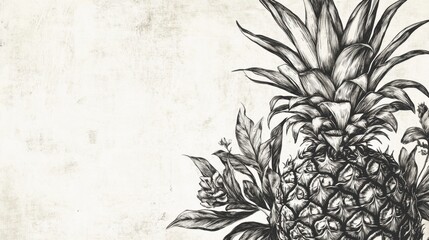 Vintage hand drawn pineapple sketch on textured background, tropical fruit illustration with botanical details