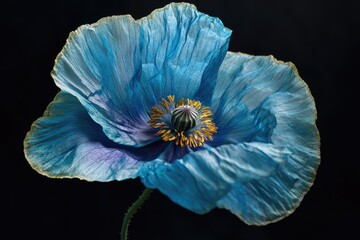 Naklejka premium A mesmerizing blue poppy flower, delicately detailed petals, showcasing nature's artistry.
